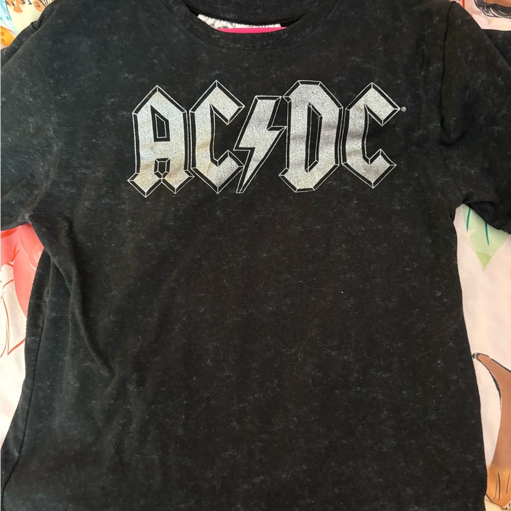 AC/DC Black Kids Short Sleeve Tee with Silver Logo